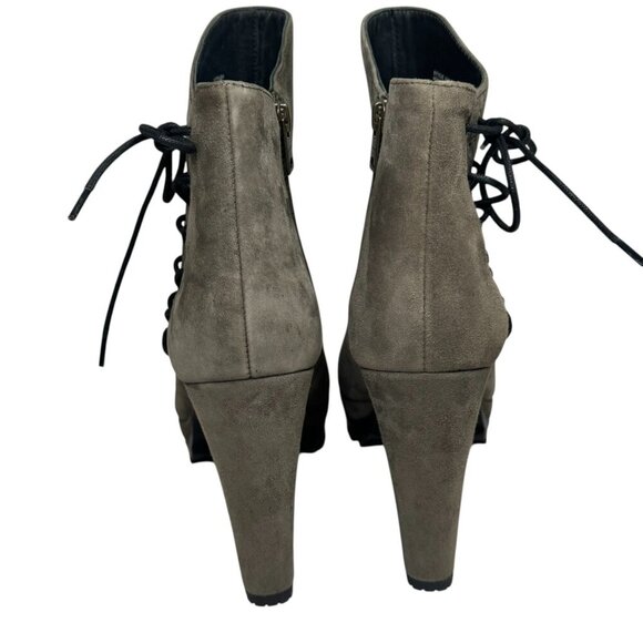 AllSaints Womens Boots Green/gray Olive Suede Micaela Peep Toe Ankle size 10 - Picture 5 of 7